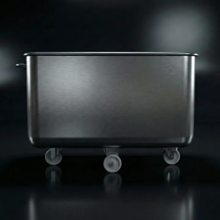 Side profile of Trough vehicle 450 L, acid-resistant steel, slaughterhouse logistics.