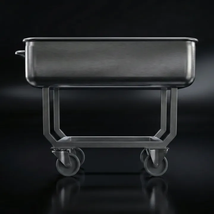 Side profile of 150L tub buggy with polyamide wheel system.