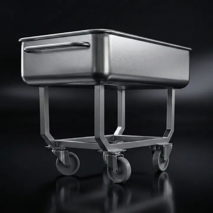 150L tub buggy for meat and stuffing oblique view – manufacturer Tracz.